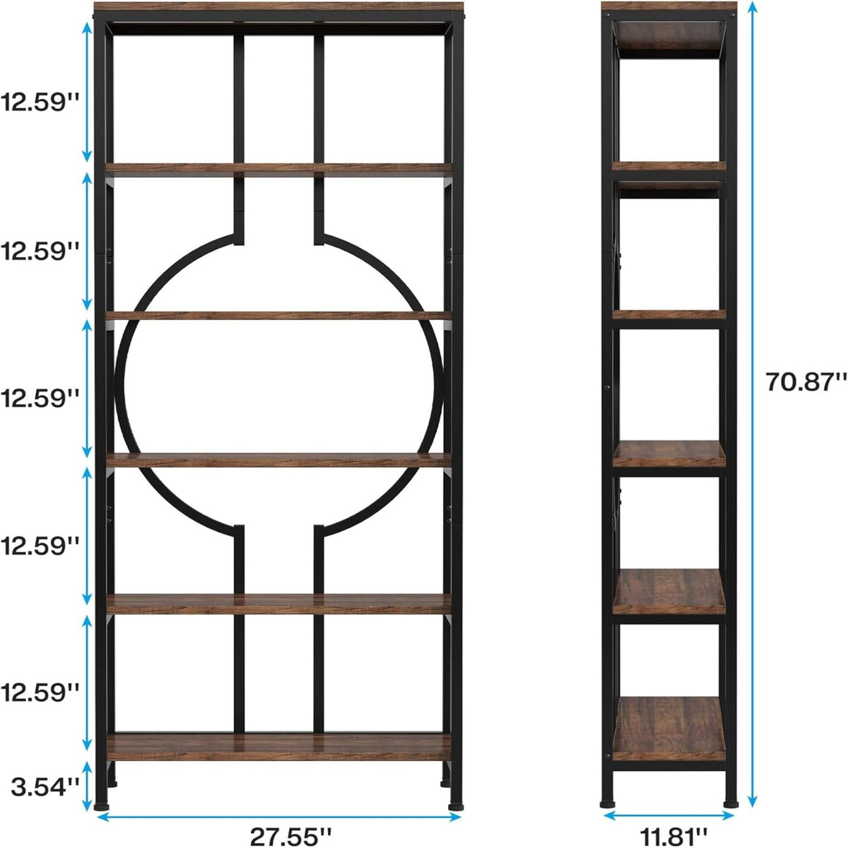 6 Tier Bookshelf For Living Room - Rustic Brown