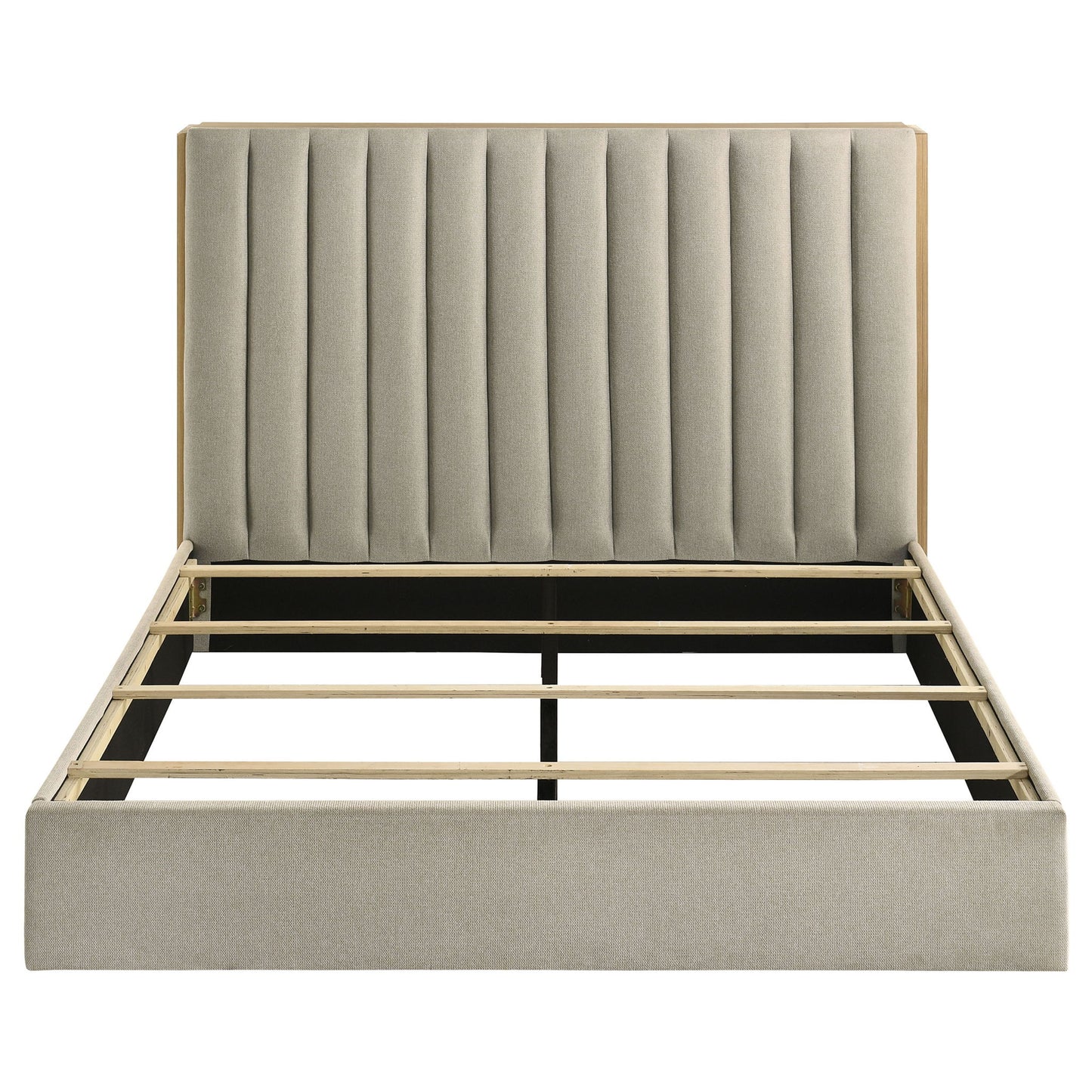 Merritt - Queen Bookcase Storage Bed With Tufted Headboard - Light Oak / Light Tan