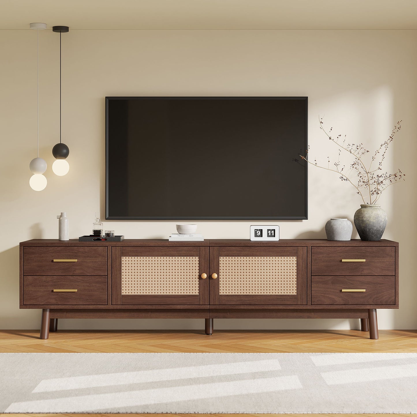 70" TV Stand With Doors For TVs Up To 80", Media Console With 4 Drawers & Cable Holes - Dark Brown