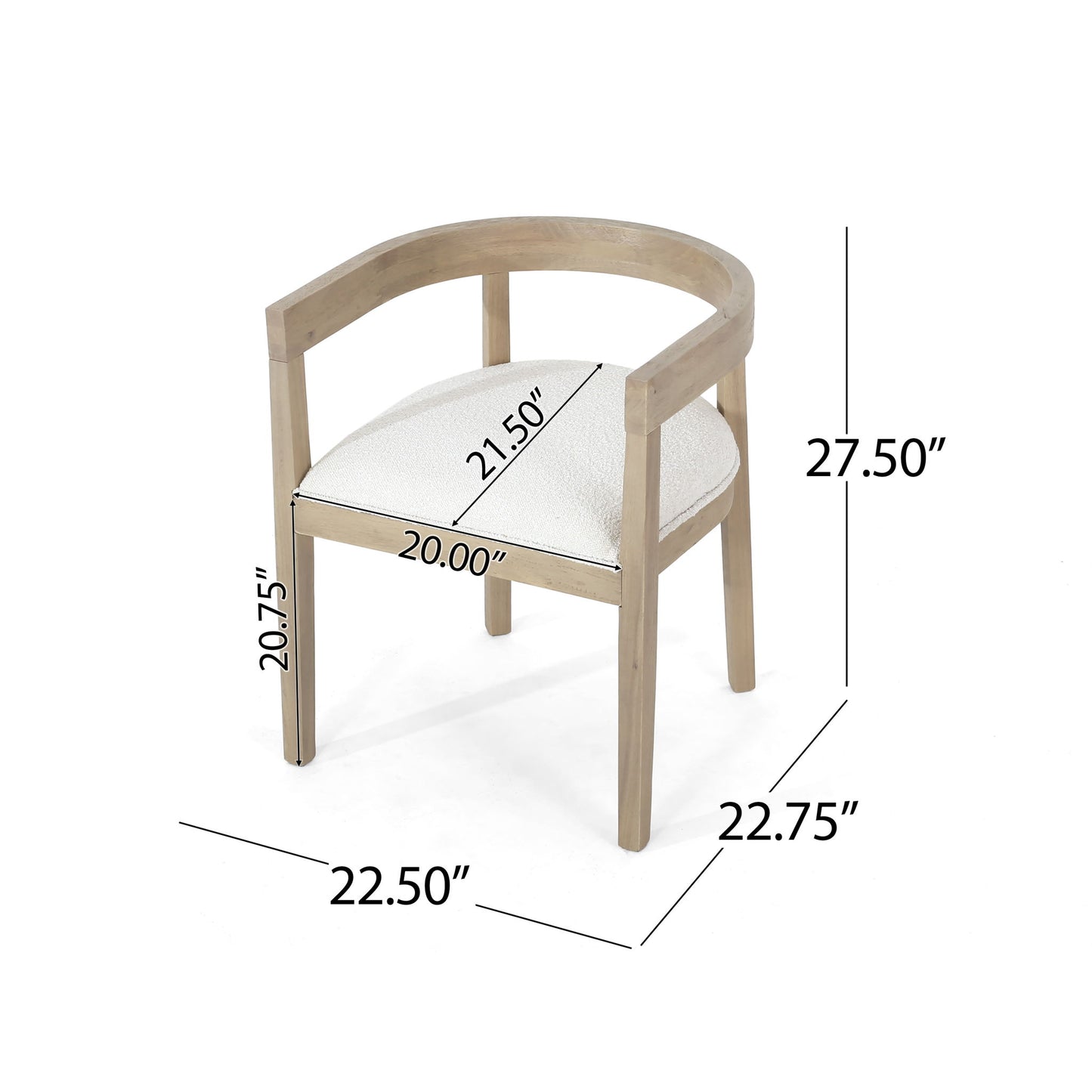 Modern Mid Century Dining Arm Chair Set With Upholstered Frame - Natural
