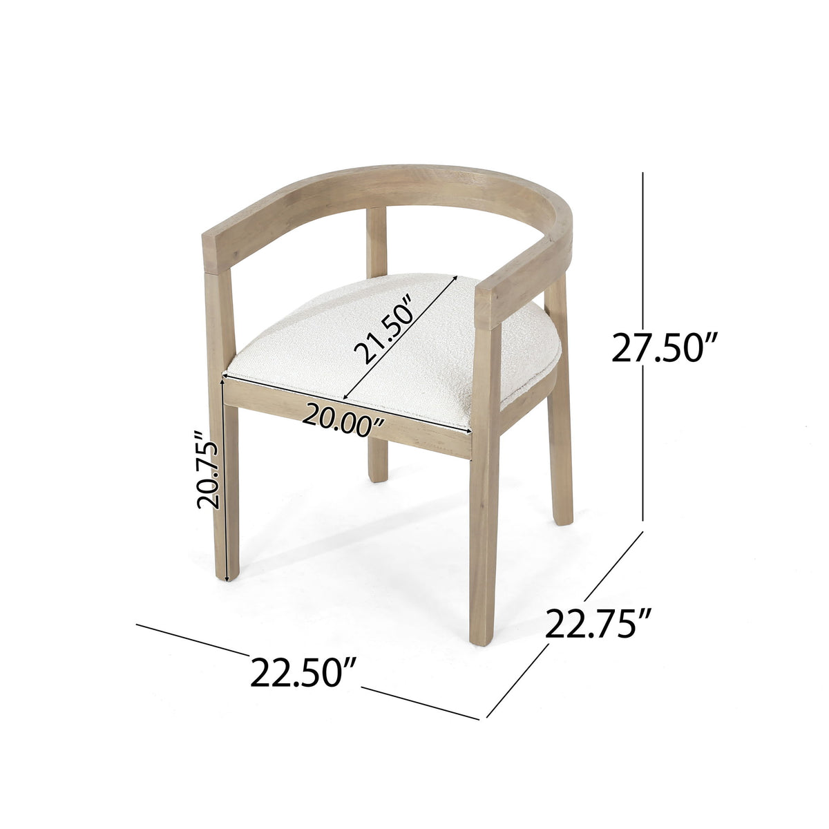 Modern Mid Century Dining Arm Chair Set With Upholstered Frame - Natural