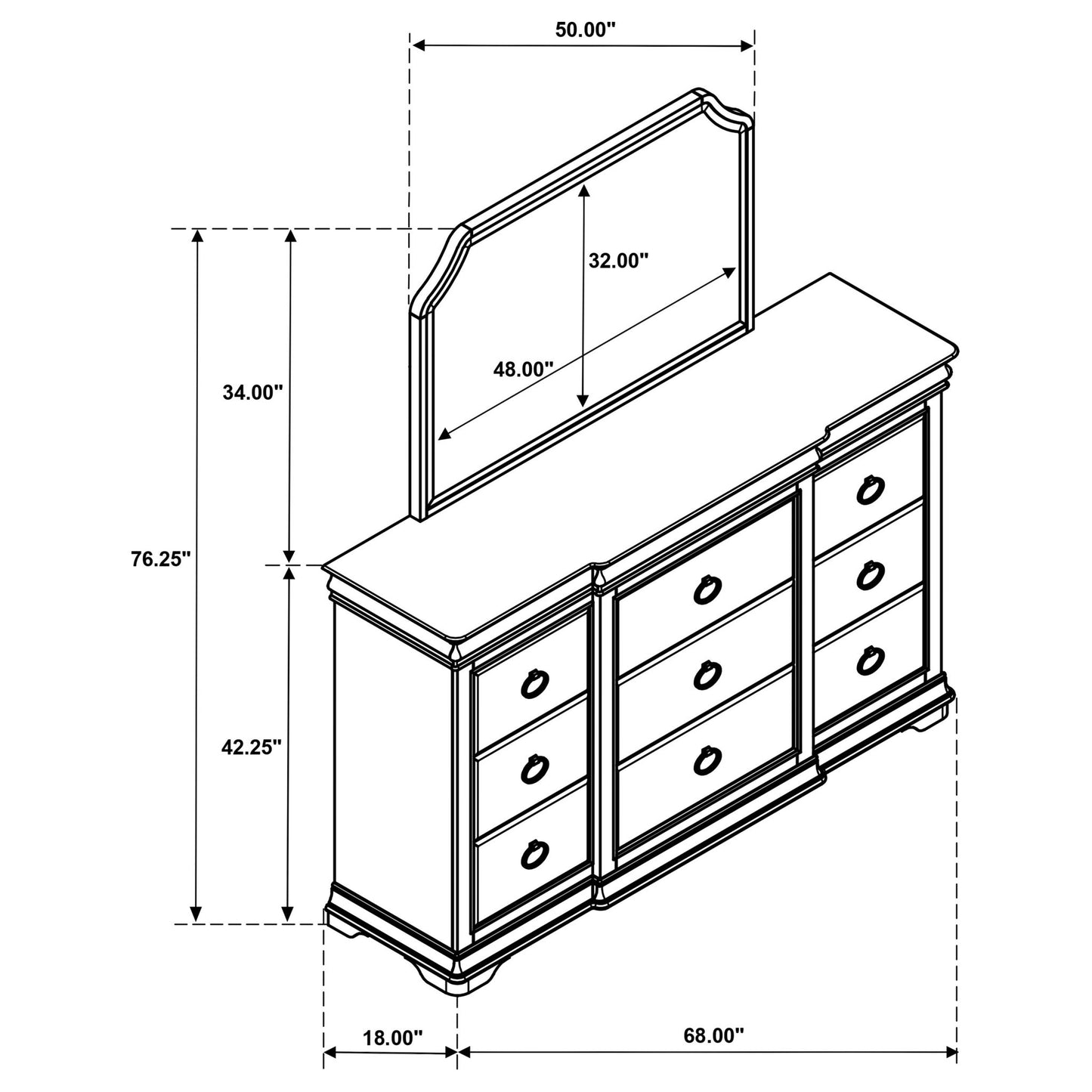Leonide - 9 Drawer Dresser With Mirror - Cherry