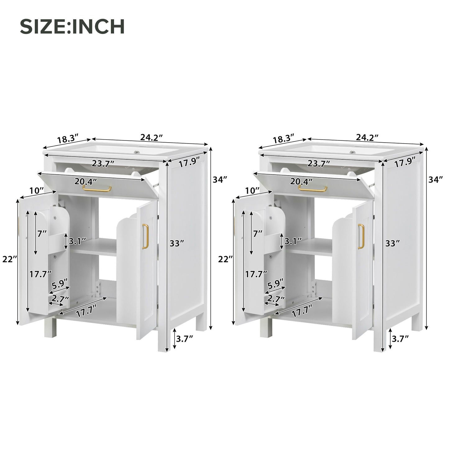 Modern Bathroom Vanity With Ceramic Sink, Soft-Close Doors, Flip Drawer, U-Shaped Shelves, Elegant Storage Solution