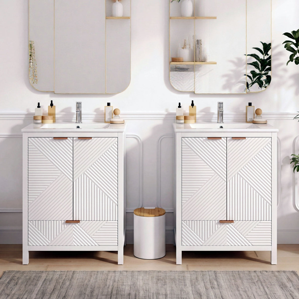 48" Bathroom Vanity Set With Textured Door Panels, Soft Close Hinges, Single Faucet Hole, Large Storage & Drawer - White