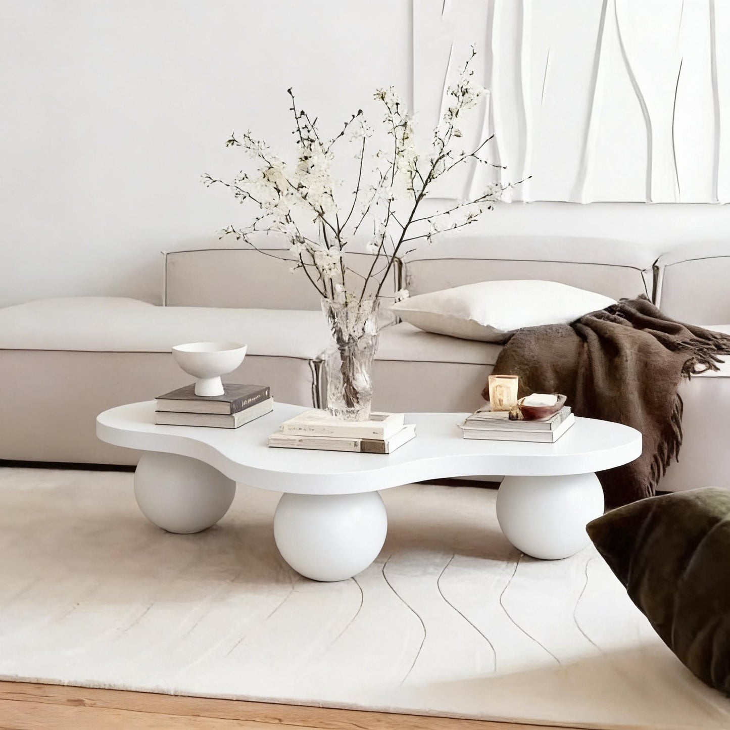 Cloud Shaped Coffee Table With 3 Ball Legs For Living Room