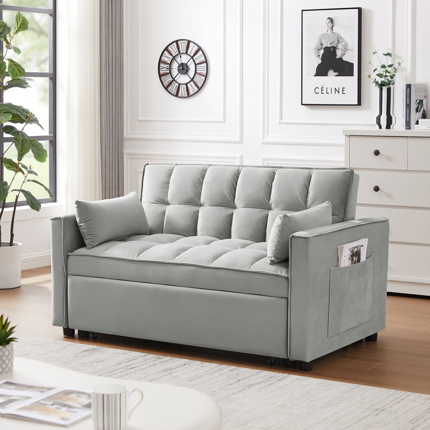Modern Convertible Velvet Futon Loveseat With Sleeper Bed Function