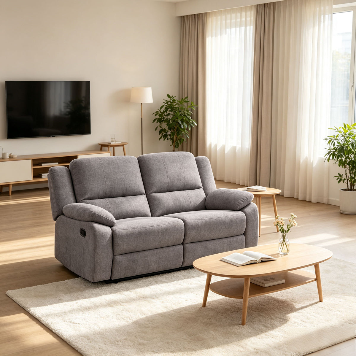 Modern 2 Seat Reclining Loveseat With Manual Recline And Footrest