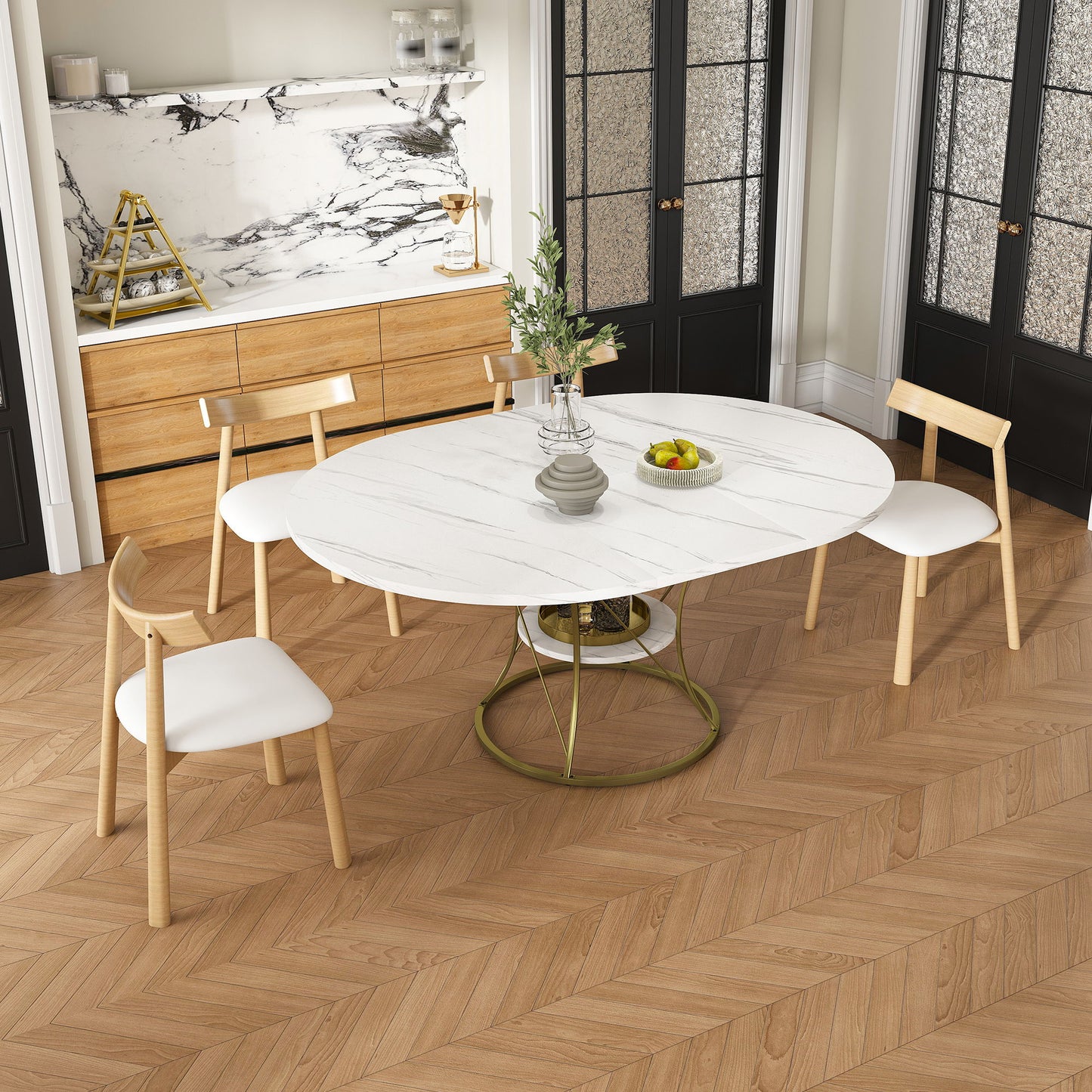 Round Extendable Dining Table Set With Chairs
