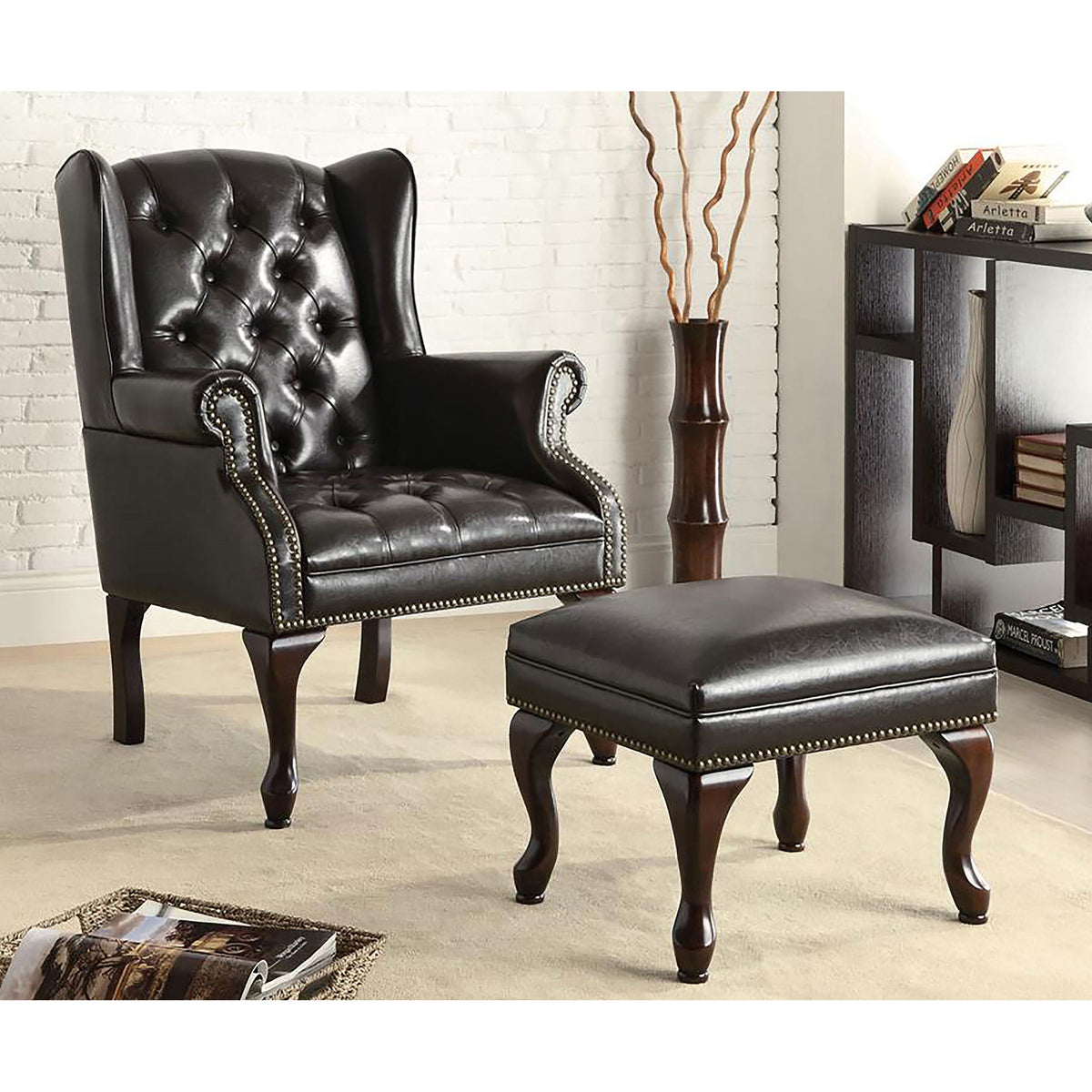Samantha - Wingback Chair And Ottoman Set - Black