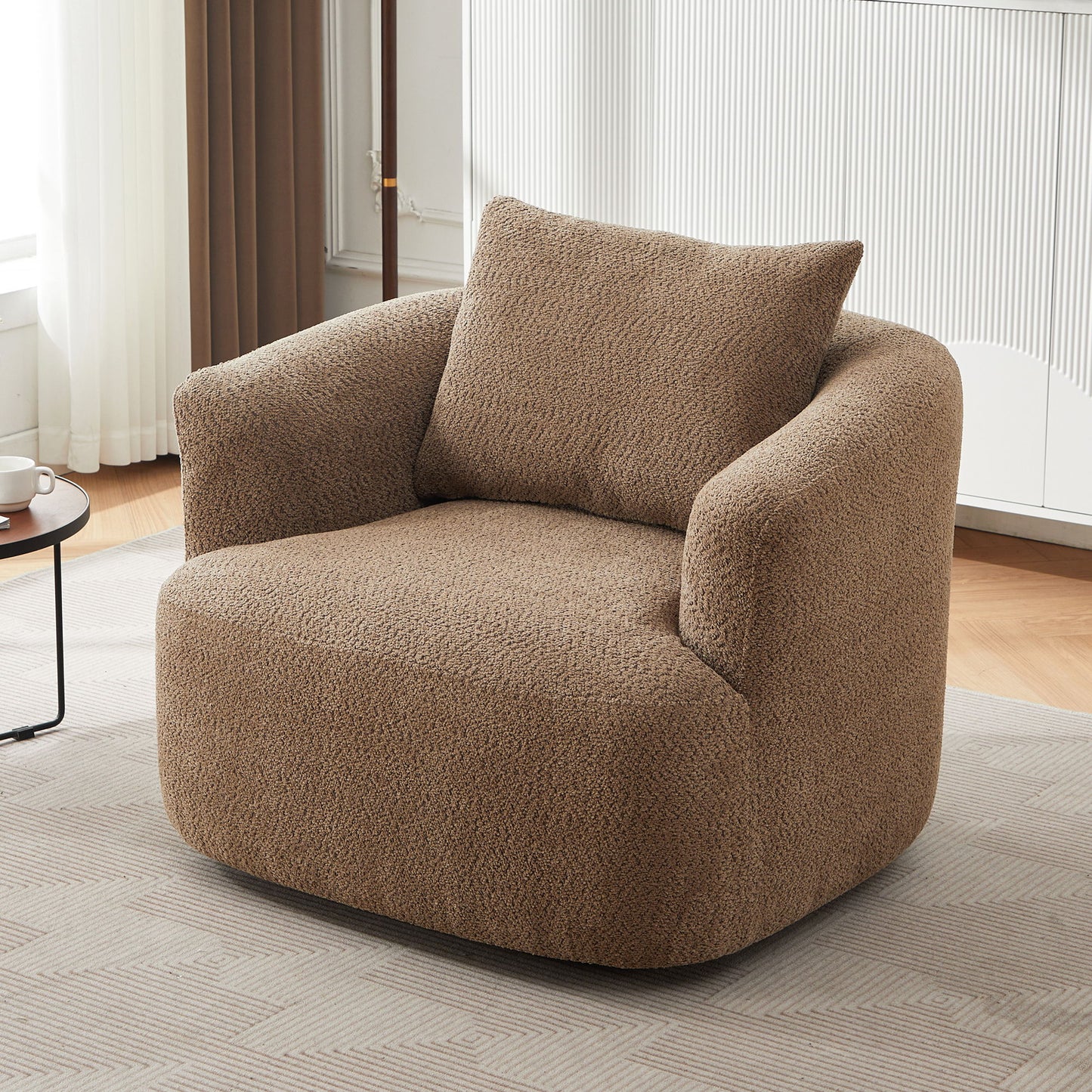 360° Swivel Barrel Sofa Chair With Throw Pillow, Chenille Upholstered Accent Chair