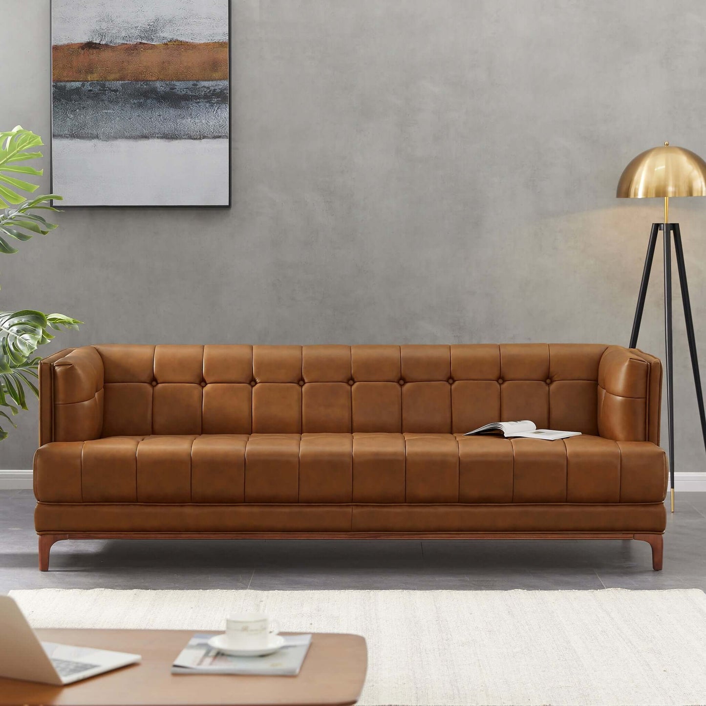Mara - Tufted Sofa - Cognac / Tan