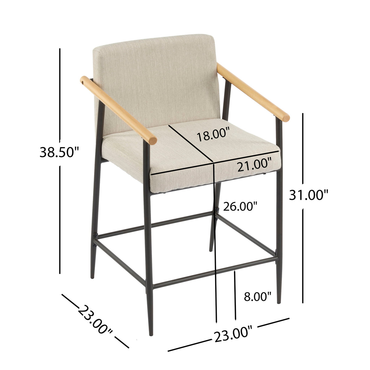 Counter Stool Set With Iron Frame - Espresso / Beige