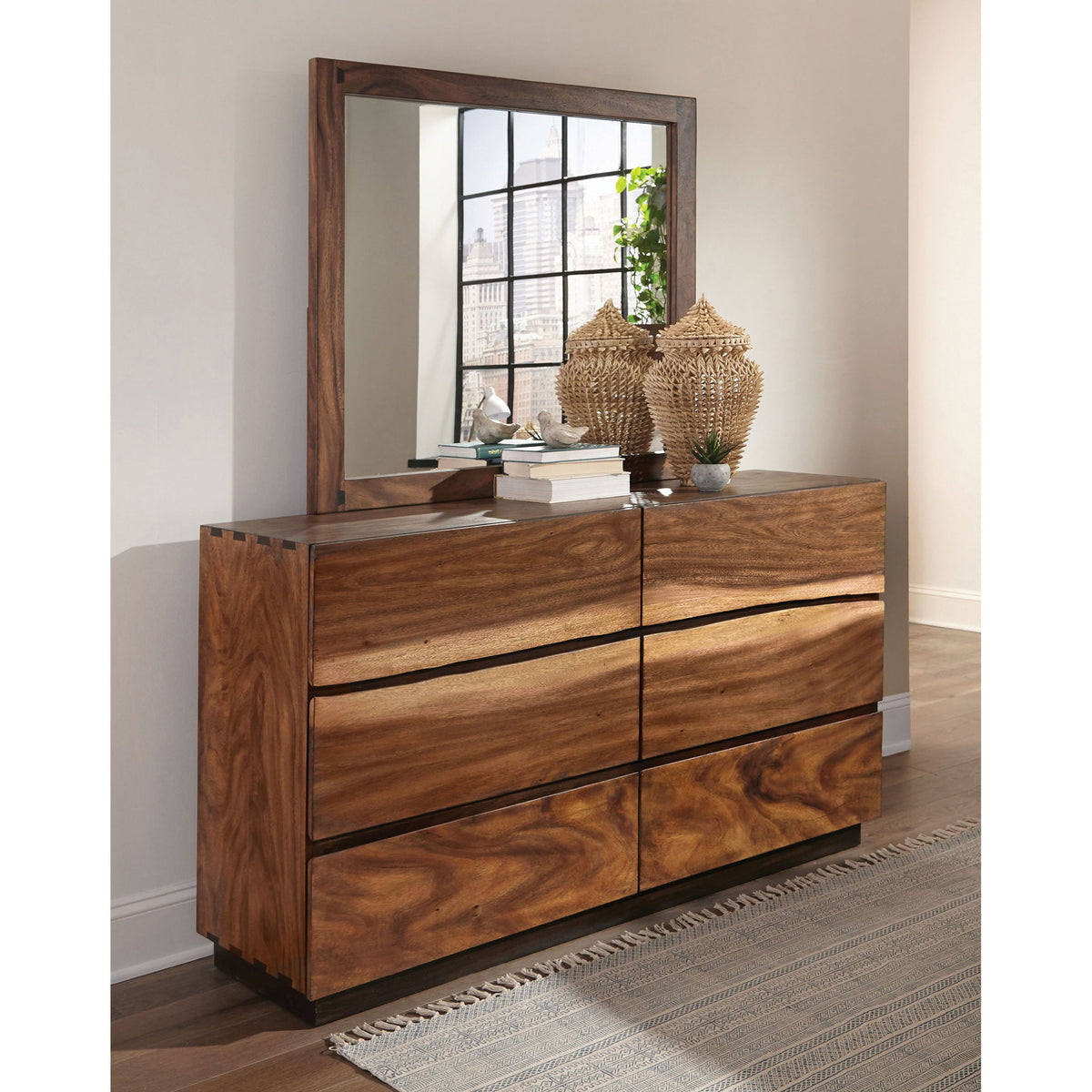 Beverly - 6 Drawer Dresser With Mirror - Walnut