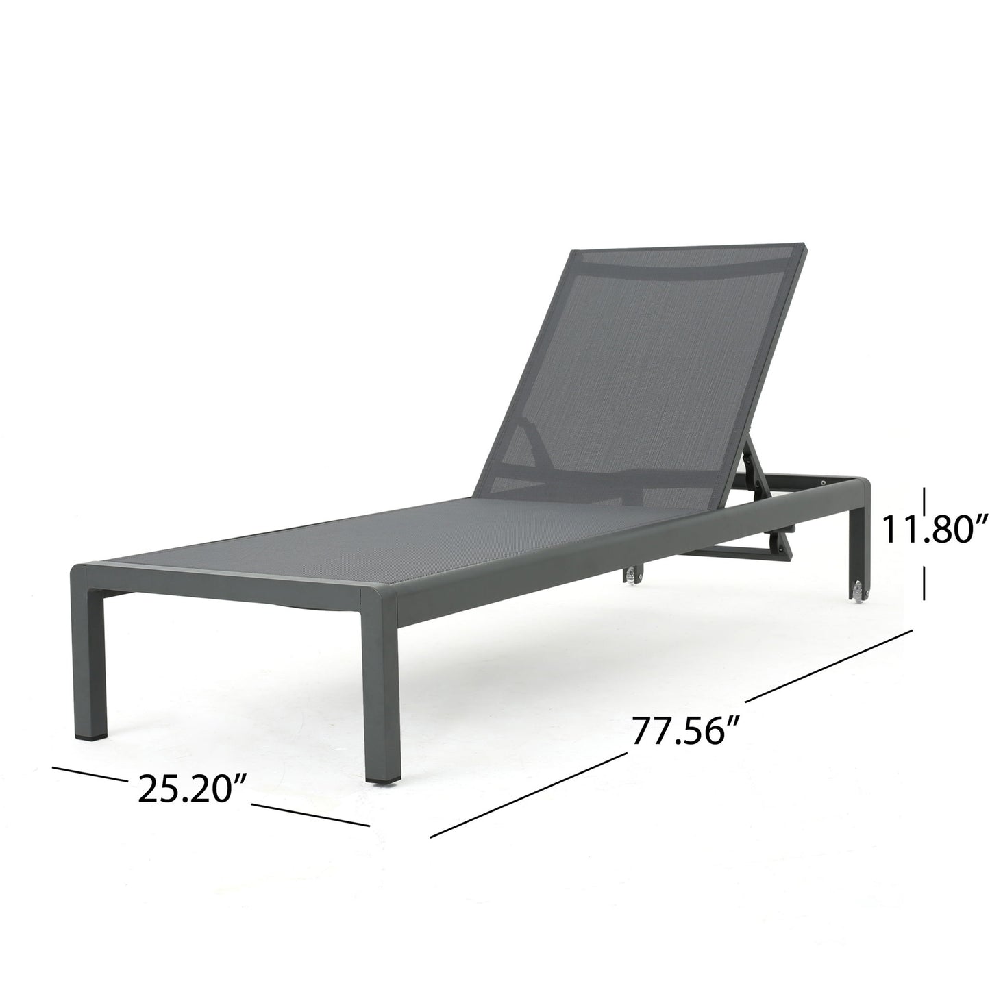 Outdoor Chaise Lounge, Patio Chaises With 5‑Position Adjustable Backrest & Wheels (Set of 2) - Dark Gray / Gray