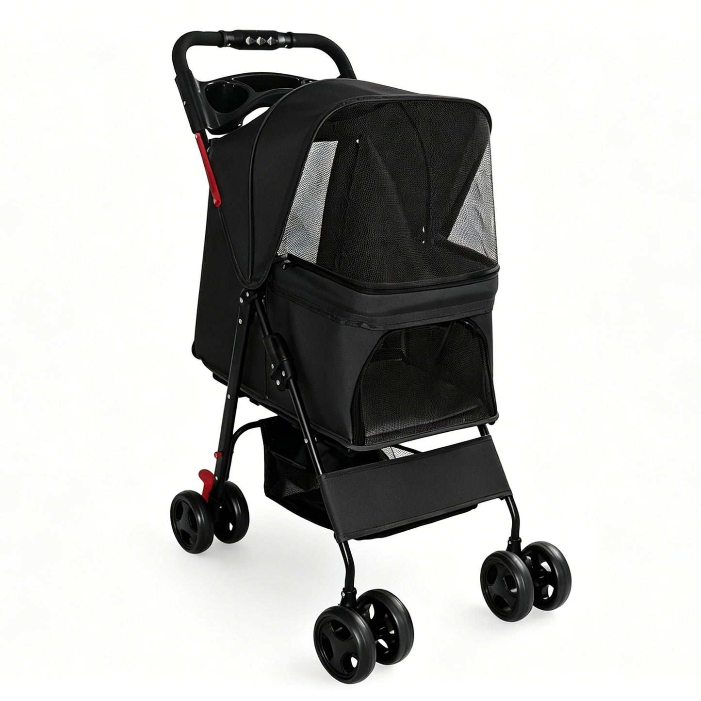 Foldable Pet Stroller For Small Dogs And Cats With Multi Functional Tray