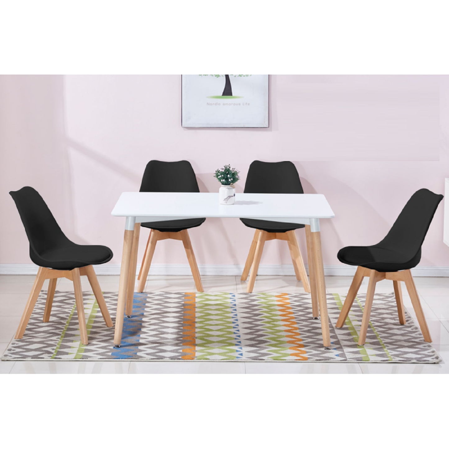 5 Piece Dining Set, Table & 4 Side Chairs, Kitchen Dining Room Furniture - Black