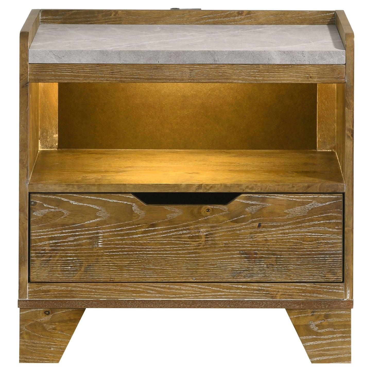 Packard - 1 Drawer Nightstand With LED Lighting And USB Charging - Oak
