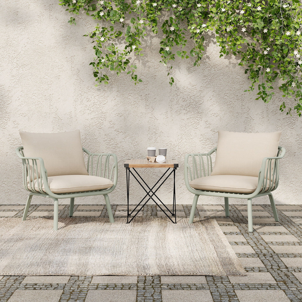 Huron - Outdoor Patio Club Chair (Set of 2) - Beige / Light Green