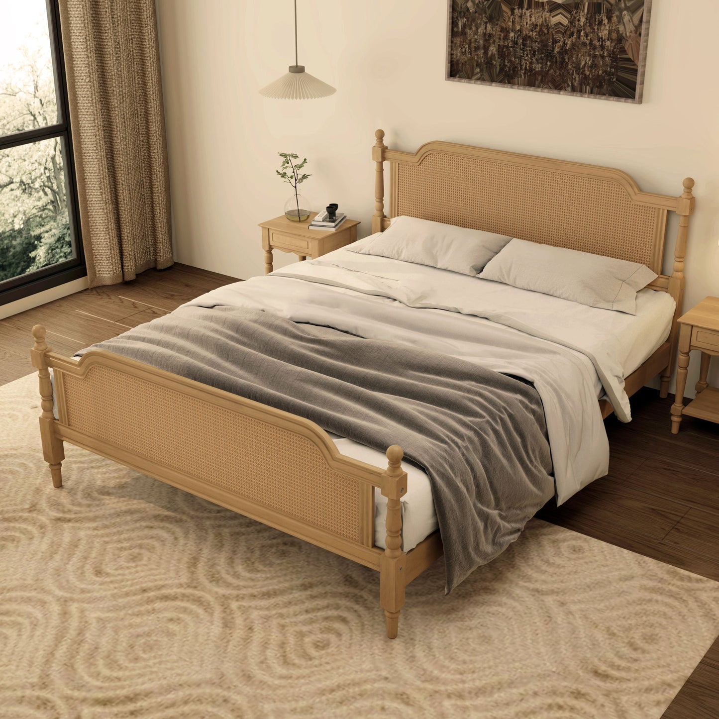 Traditional Style Rattan Bed Frame, No Box Spring Needed