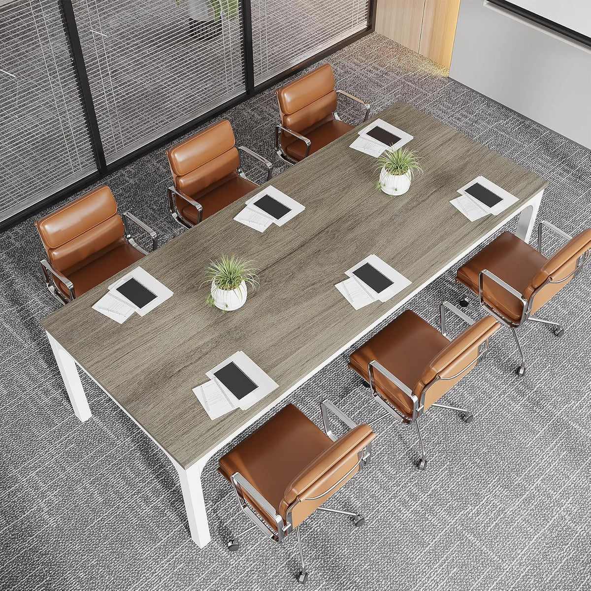 Extra Long 2 Person Computer Desk With, Collaborative Workstation For Home Office - White / Oak