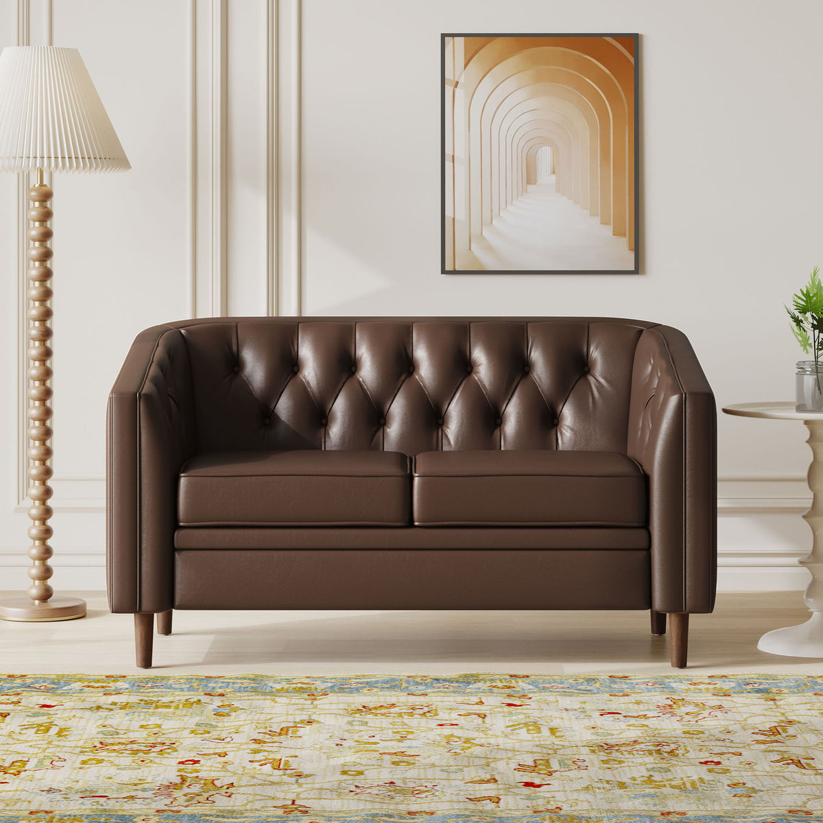 Sophisticated Loveseat With Diamond Stitched Detailing - Dark Brown