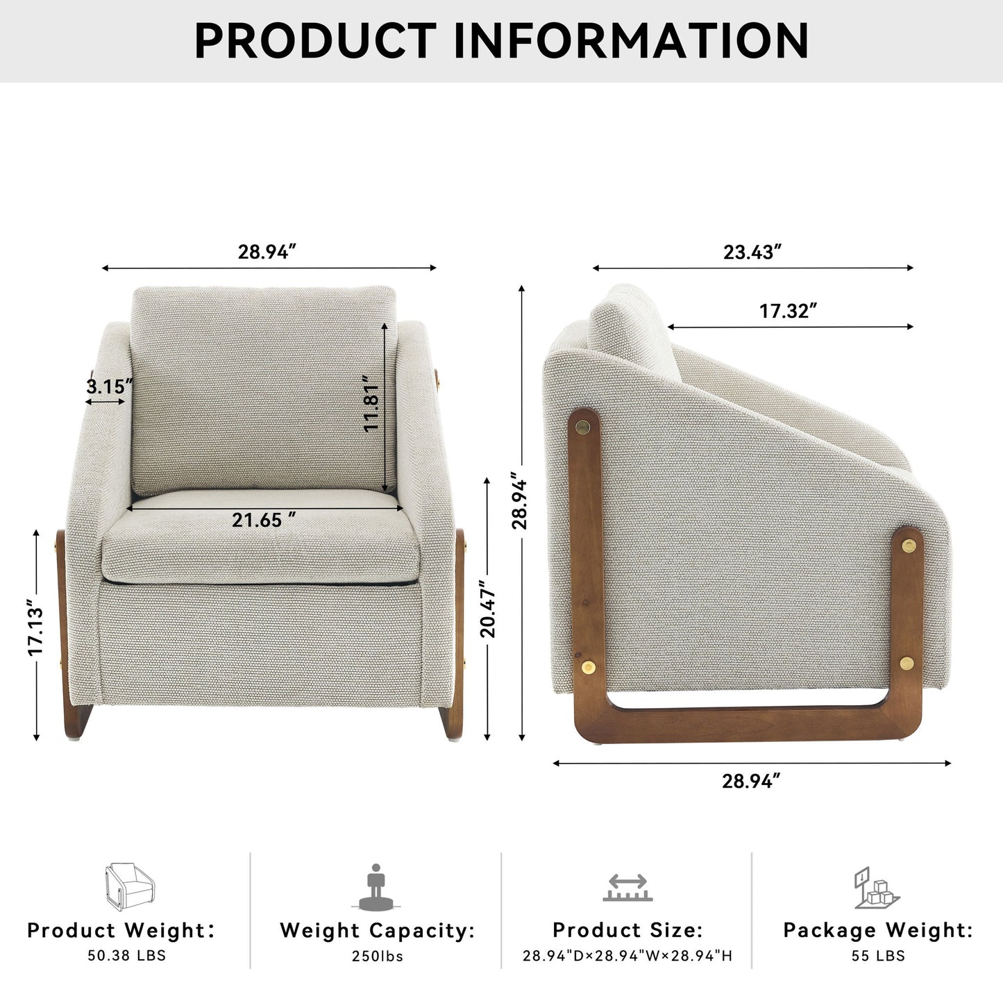Modern Upholstered Armchair With Wooden Side Frame