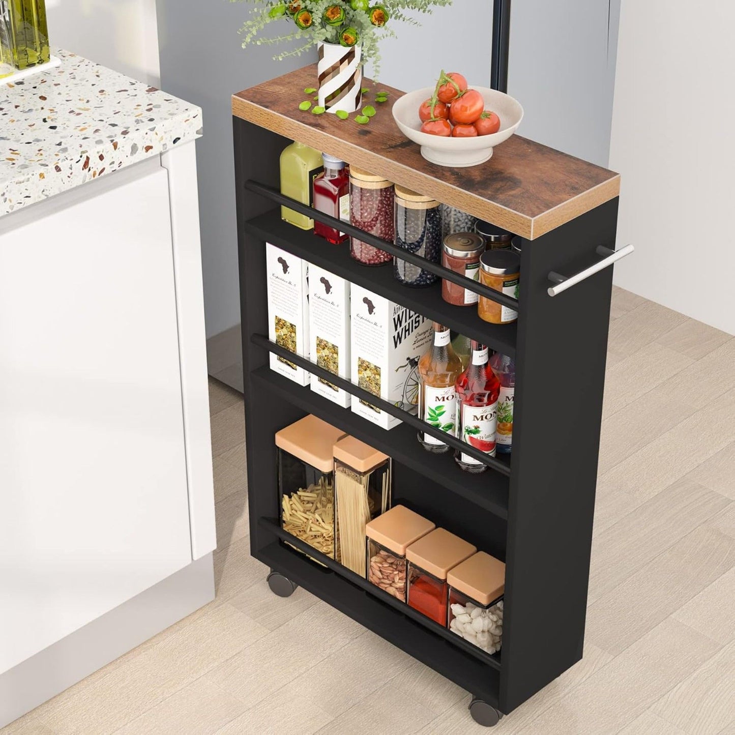 4 Tier Narrow Rolling Kitchen Slim Storage Cart