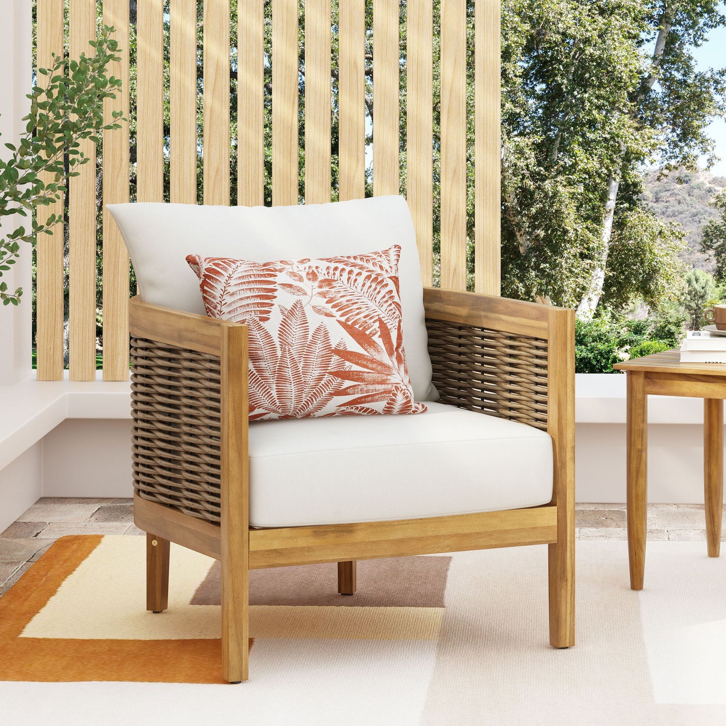 Outdoor Acacia Wood Club Chairs With Cushions