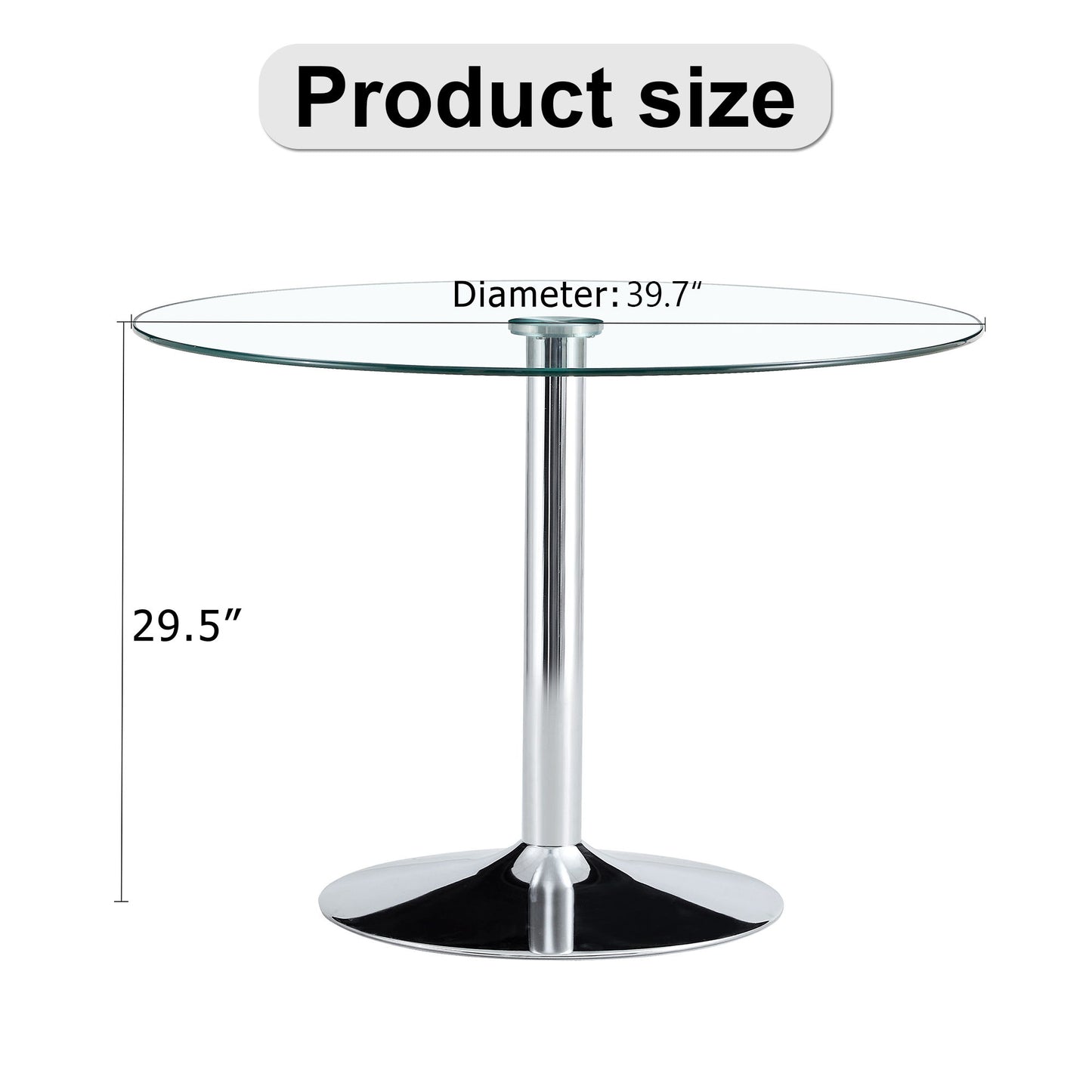 Modern Minimalist Circular Dining Table With Glass Top And Electroplated Metal Legs For Restaurants And Living Rooms - Silver / Transparent