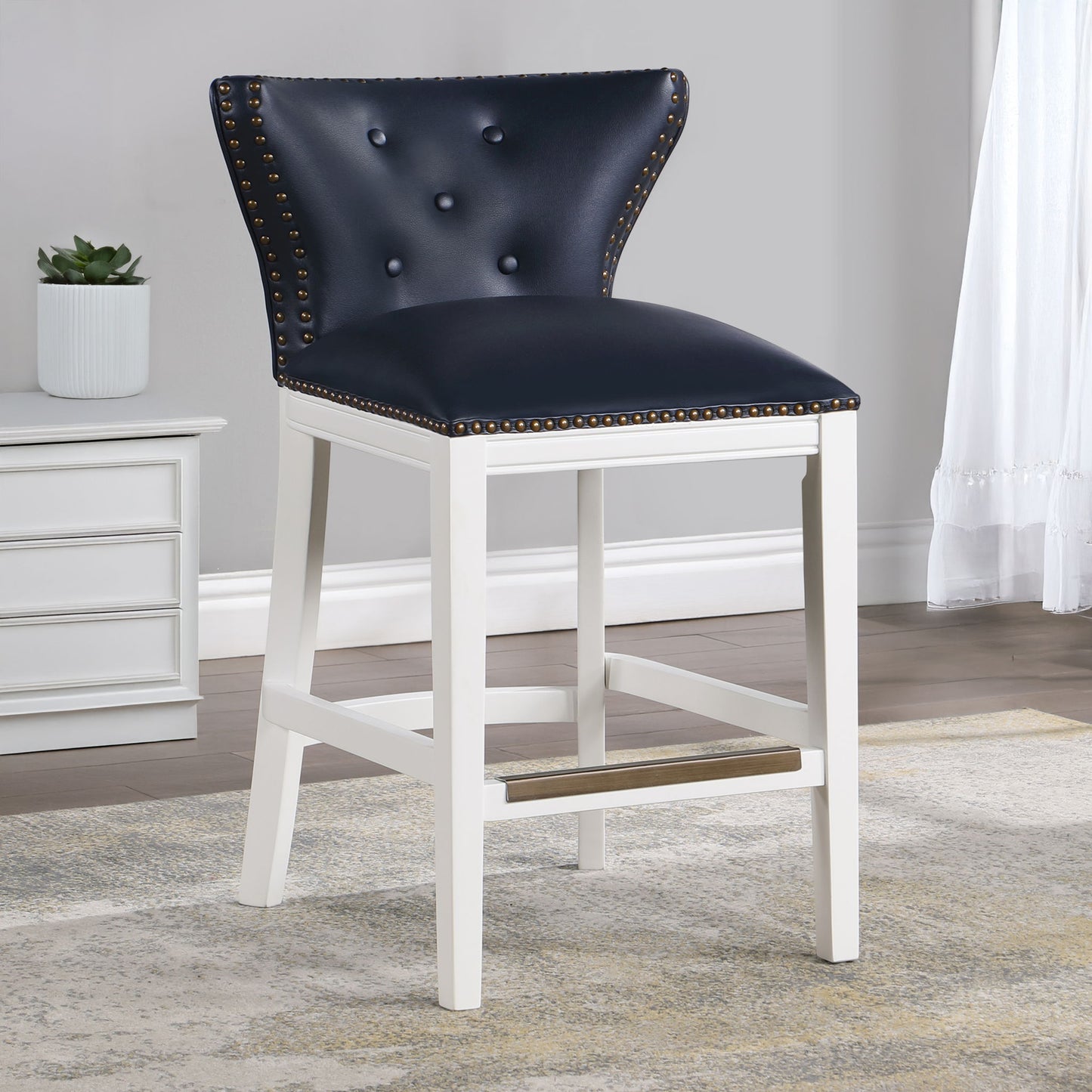 Macon - Counter Stool With Accents - Dark Blue