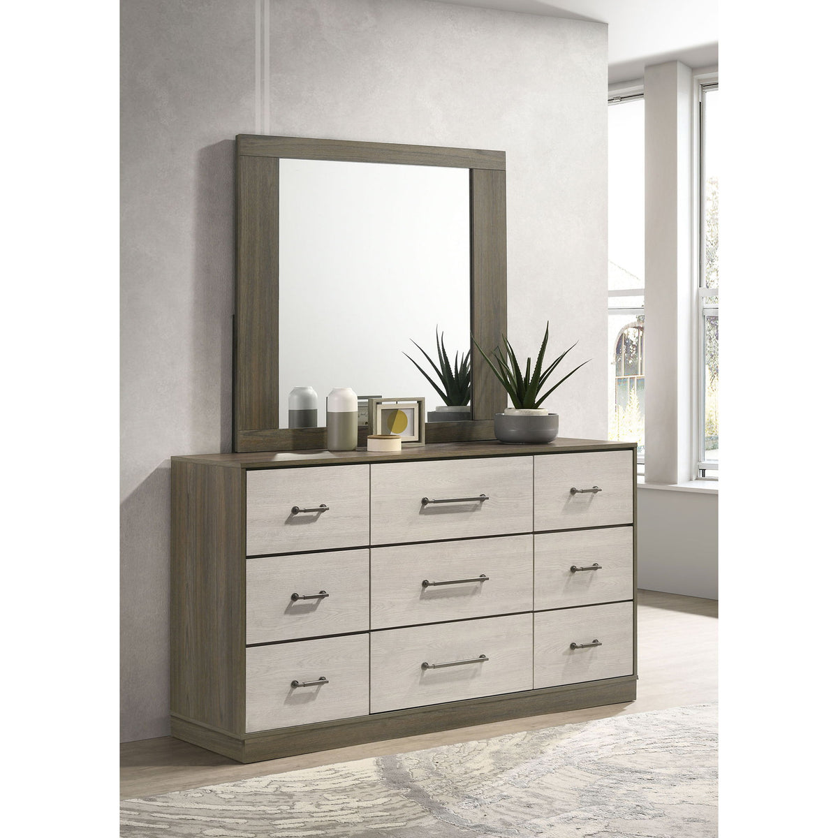 Edmondson - 9 Drawer Dresser With Mirror - Natural / Gray