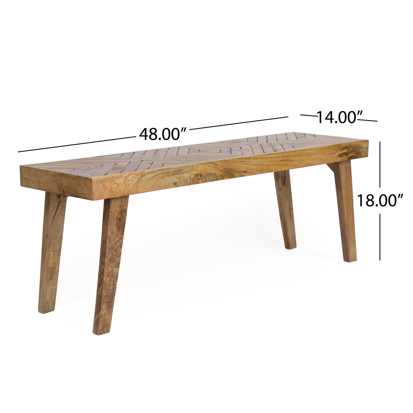 Farmhouse Style Wooden Bench With Splayed Legs And Diamond Patterned Top - Natural