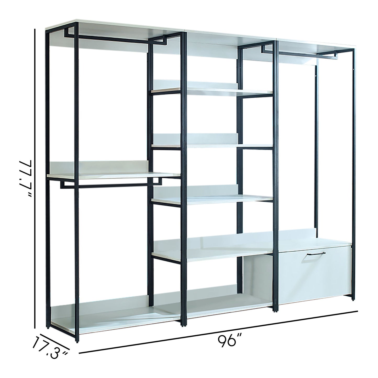 Fiona - Freestanding Walk In Wood Closet System & Metal Frame Melamine - White