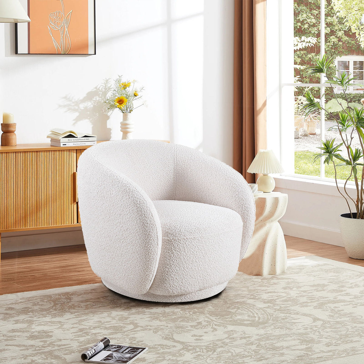 Swivel Accent Upholstered Barrel Chair - White