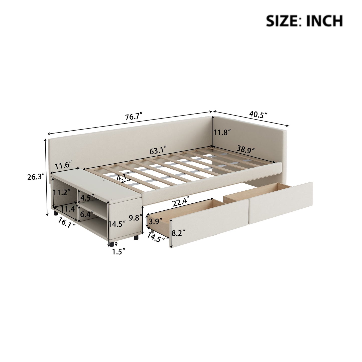 L Shaped Upholstered Platform Bed With Storage And Drawers