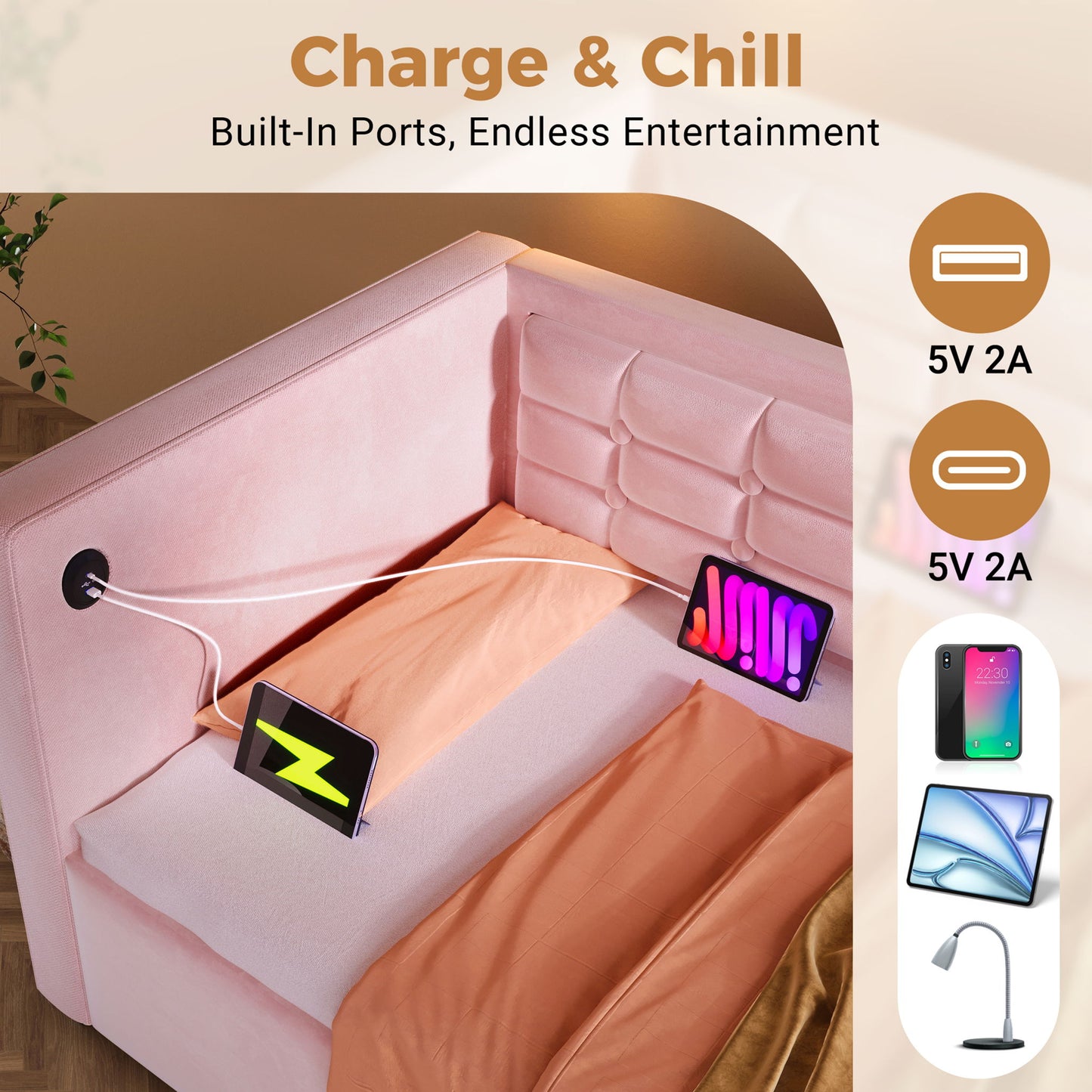 Upholstered Daybed With Hydraulic Storage And USB / Type - C Charging