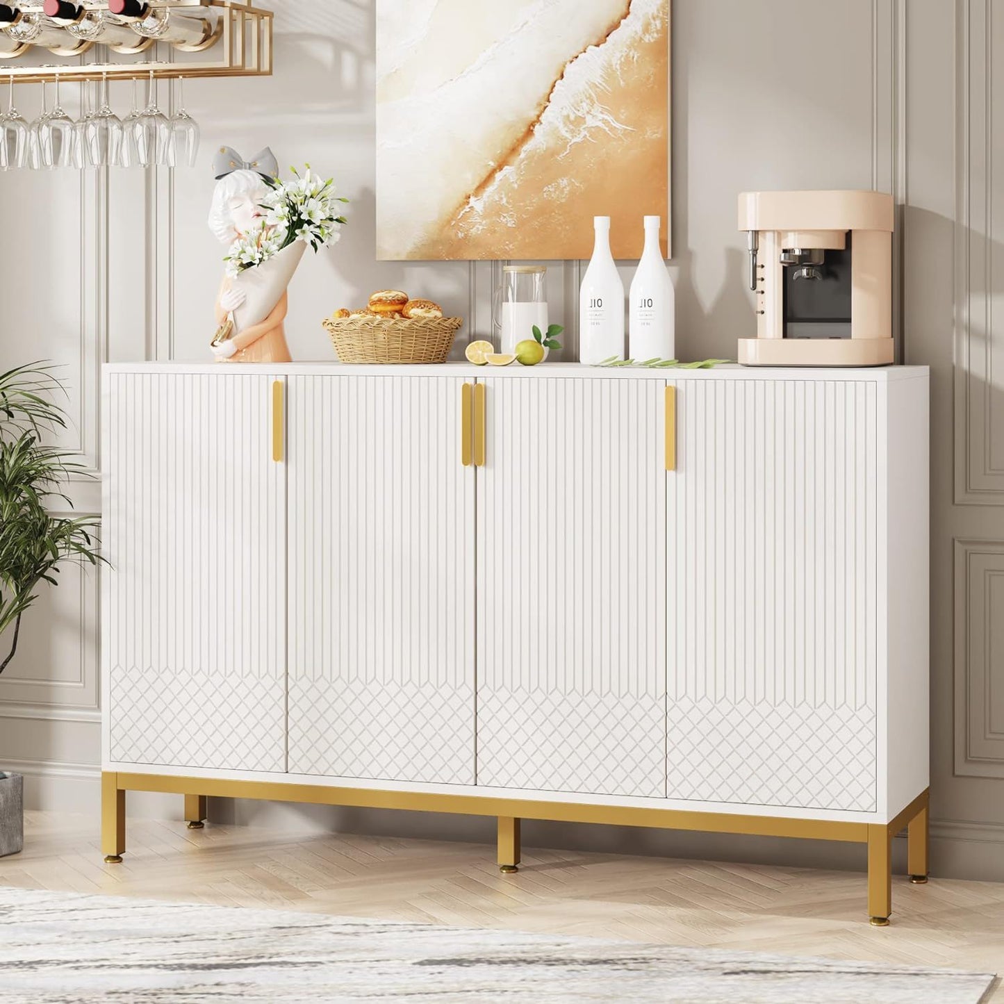 Buffet Sideboard Cabinet With Geometric Doors
