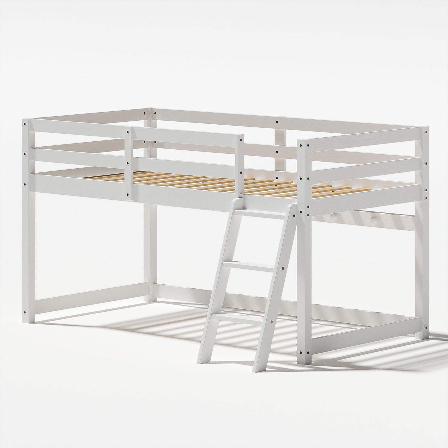 Twin Low Bunk Bed With LED Strip Lighting - White