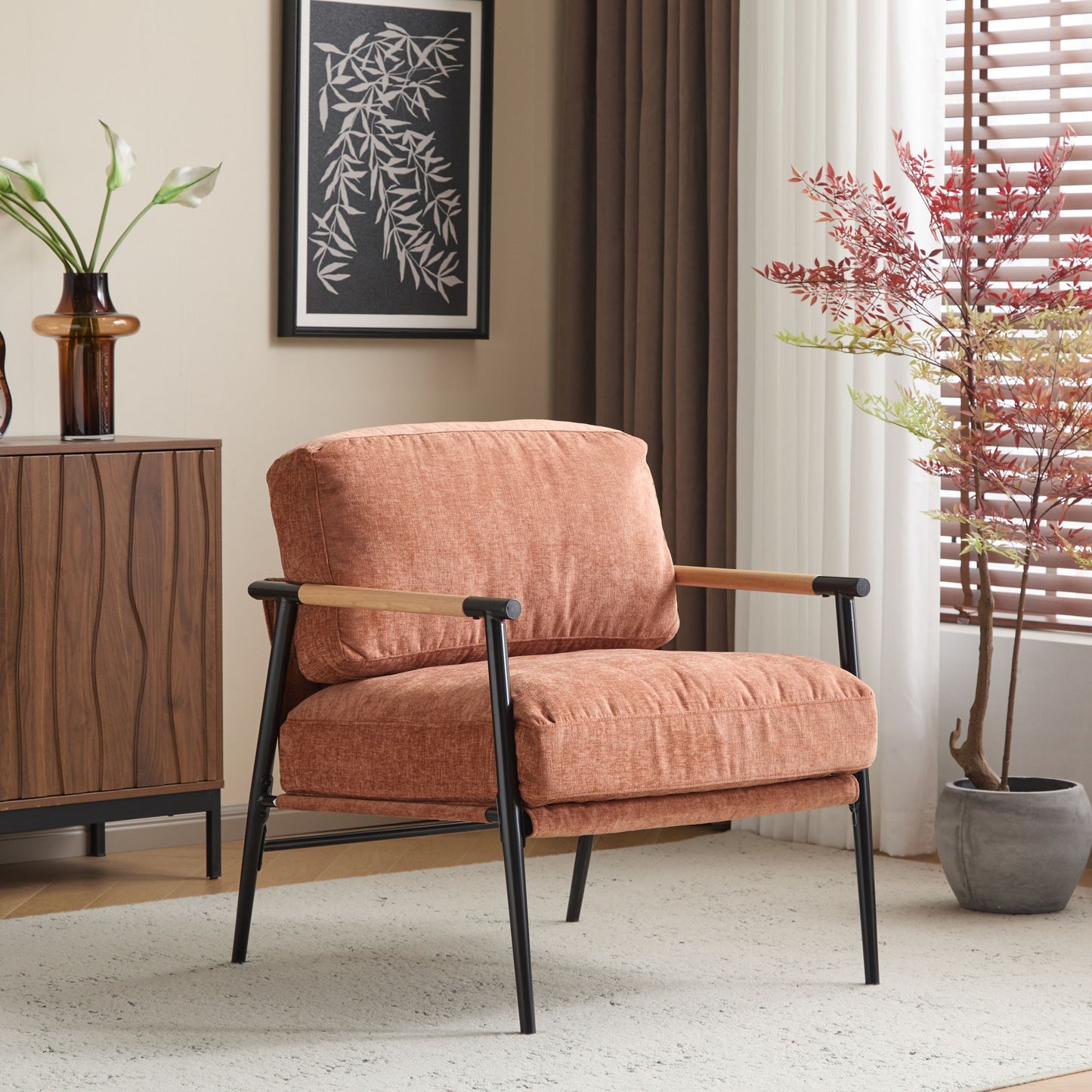 Modern Accent Chair With Plush Cushions, Cozy Seating