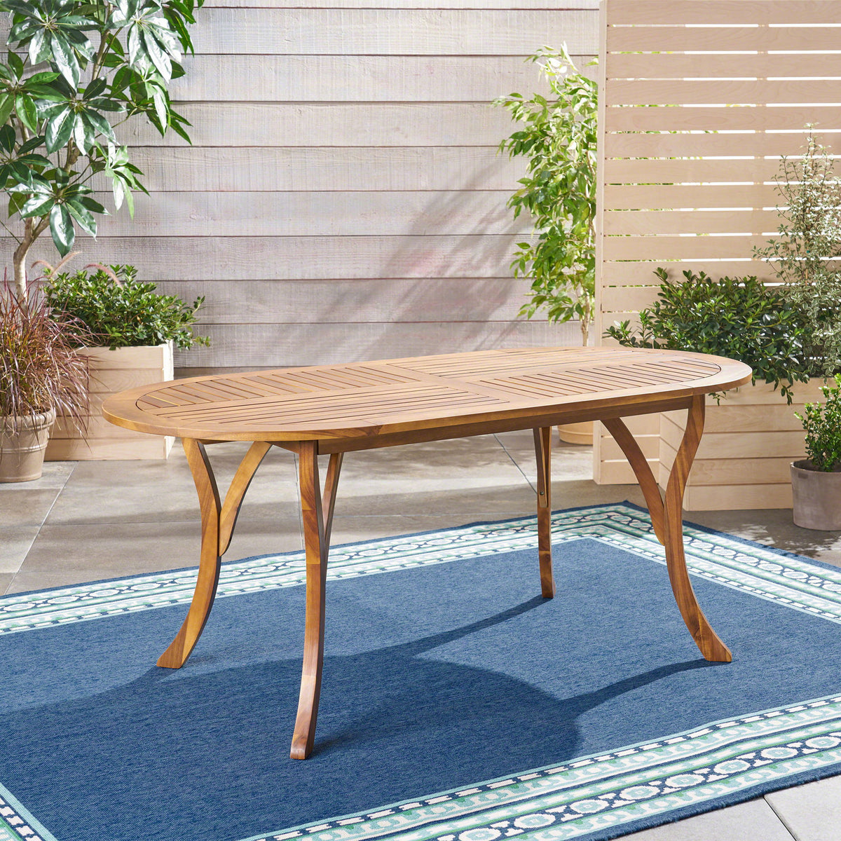 Outdoor Table With Smooth Lines, Slat Top - Teak