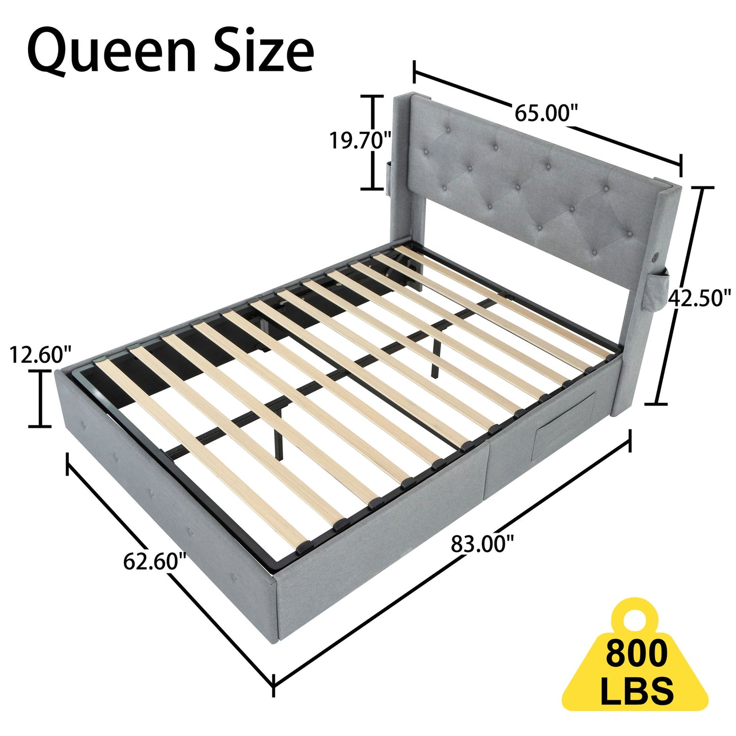 Bed With Gas Lift Storage, USB Ports