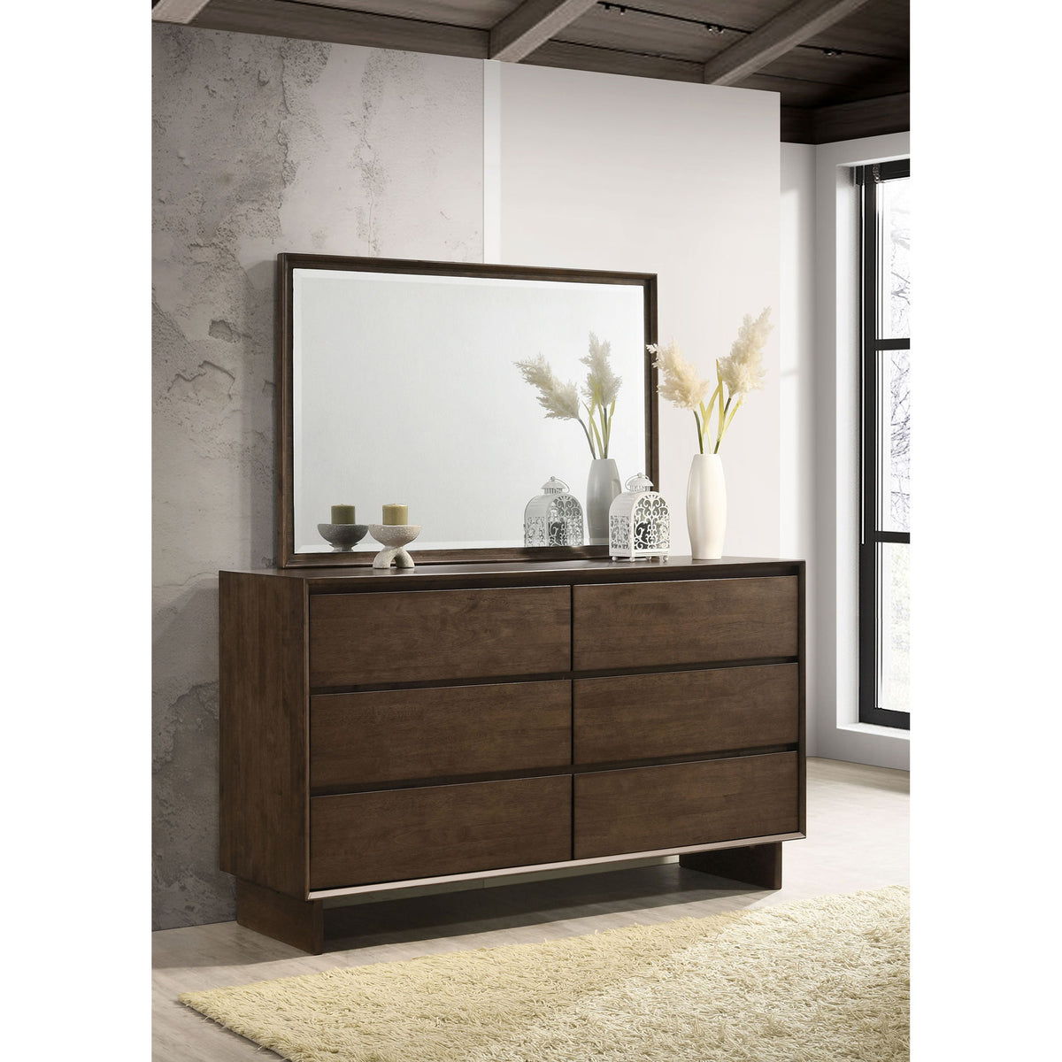 Hemlock - 6 Drawer Dresser With Mirror - Brown