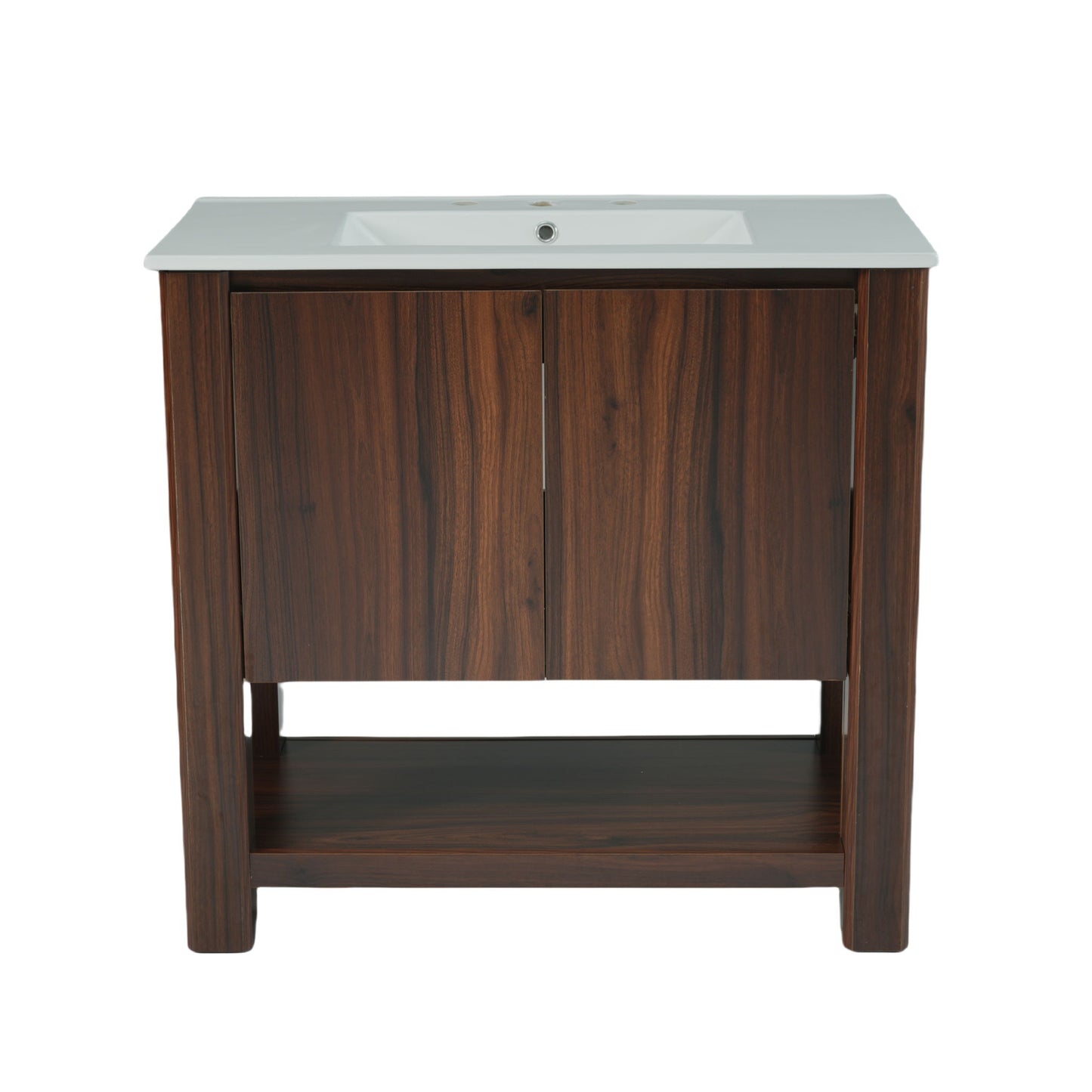 36" Modern Bathroom Vanity With Rectangle Ceramic Sink, Bathroom Cabinet And 45 Degrees Free Handle Design Soft Closing Doors, 1 Open Shelf At The Bottom - Dark Brown