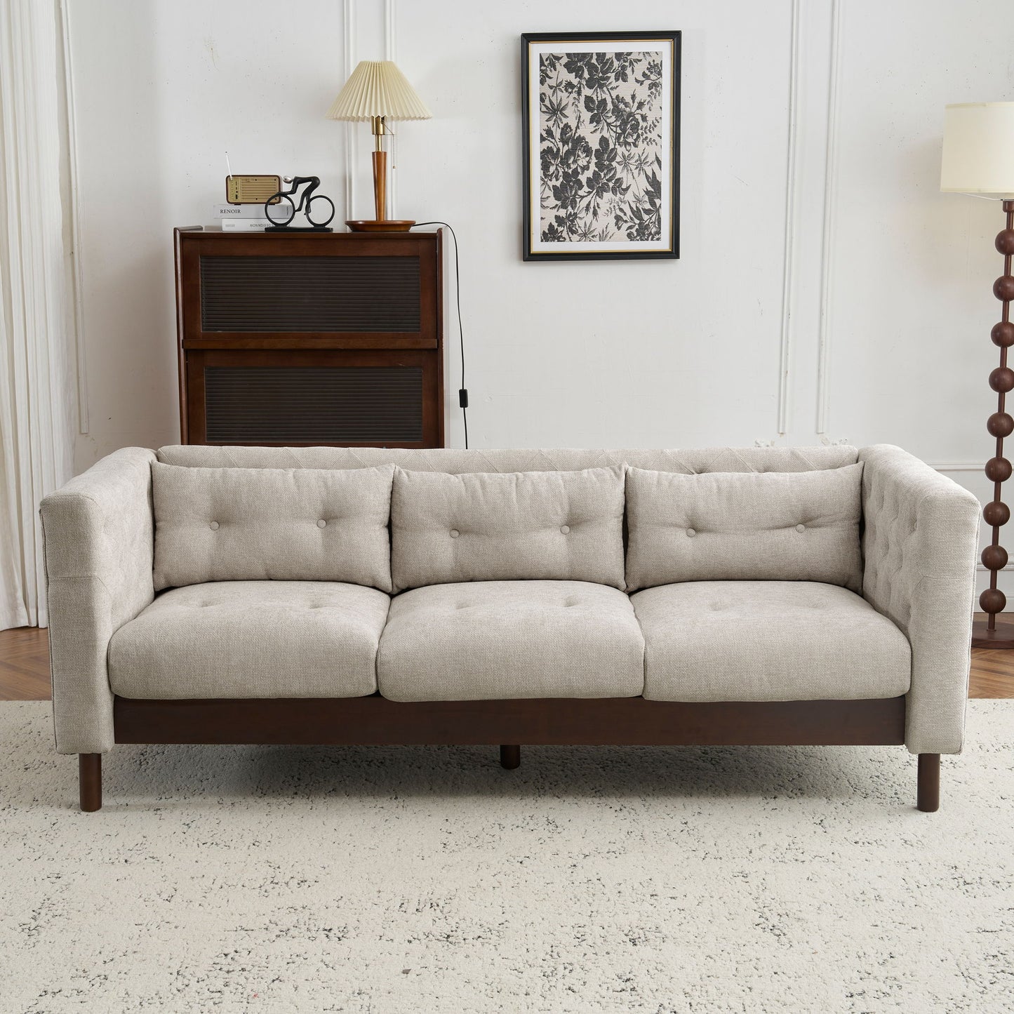 Upholstered Sofa Modern 3 Seater Sofa Couch With Tufted Design For Living Room