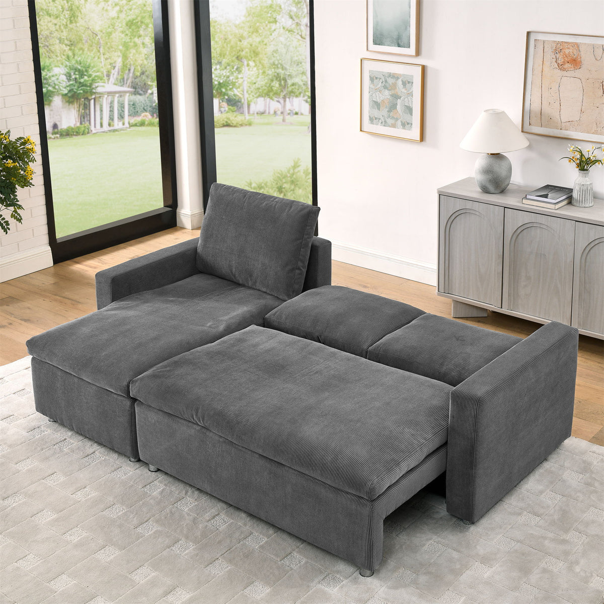 Convertible L Shaped Sleeper Sofa Bed With Reversible Chaise And Storage