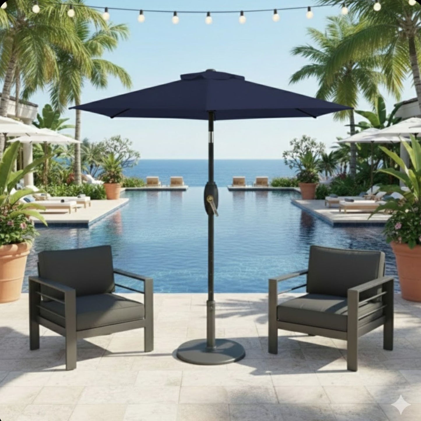 Umbrella With Crank Lift & Tilt, UV-Resistant Canopy For Patio