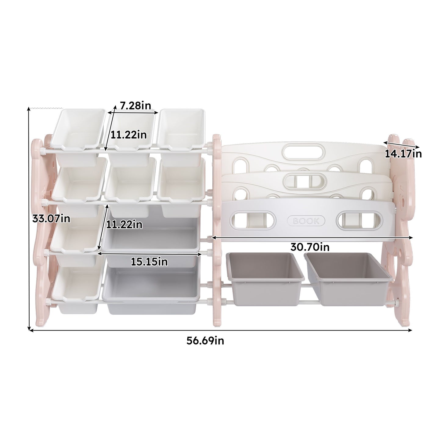 Kids Toy Storage Organizer With 2 Tier Bookshelf, Toy Storage With 12 Bins