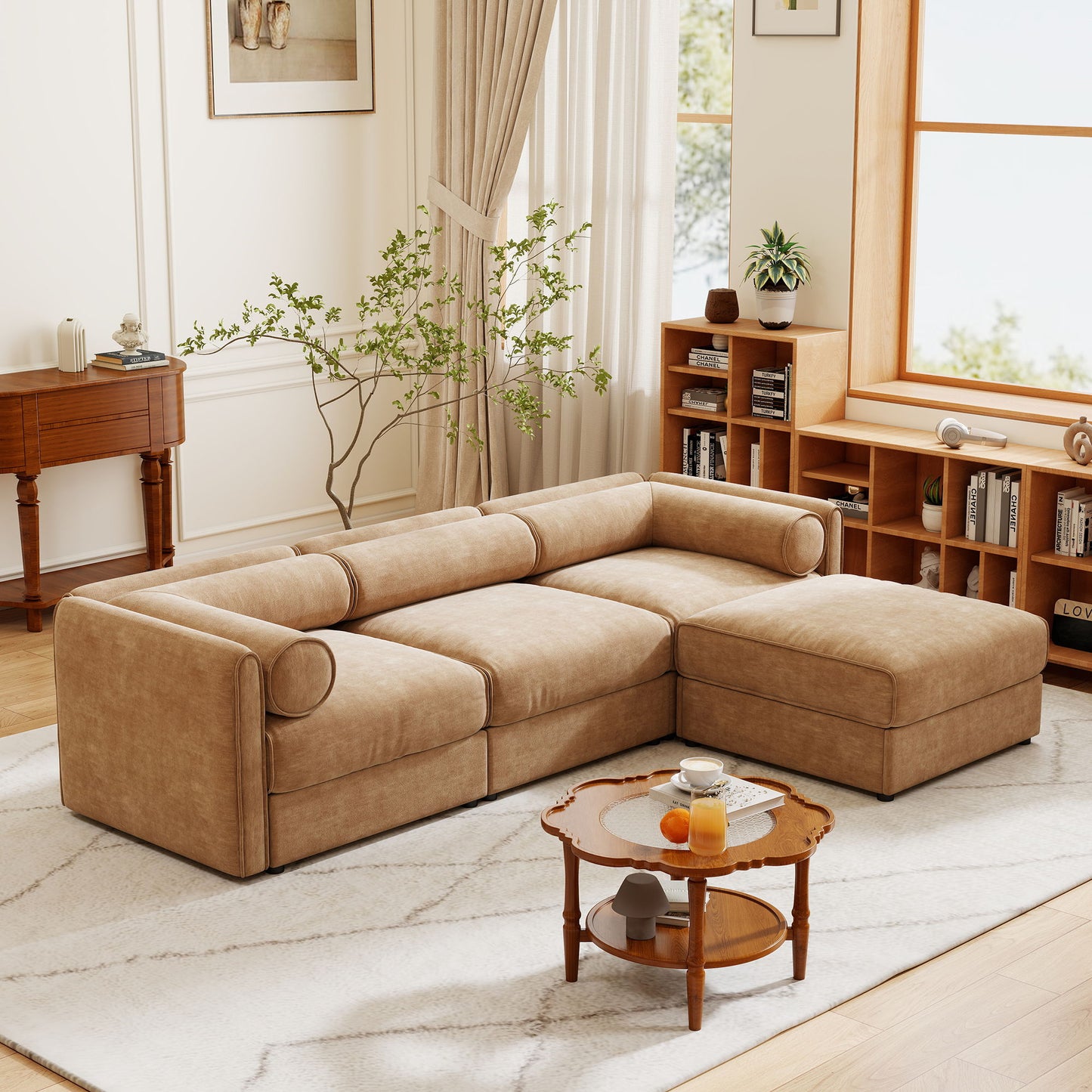 Contemporary Elegant Sofa With Storage And Ottoman