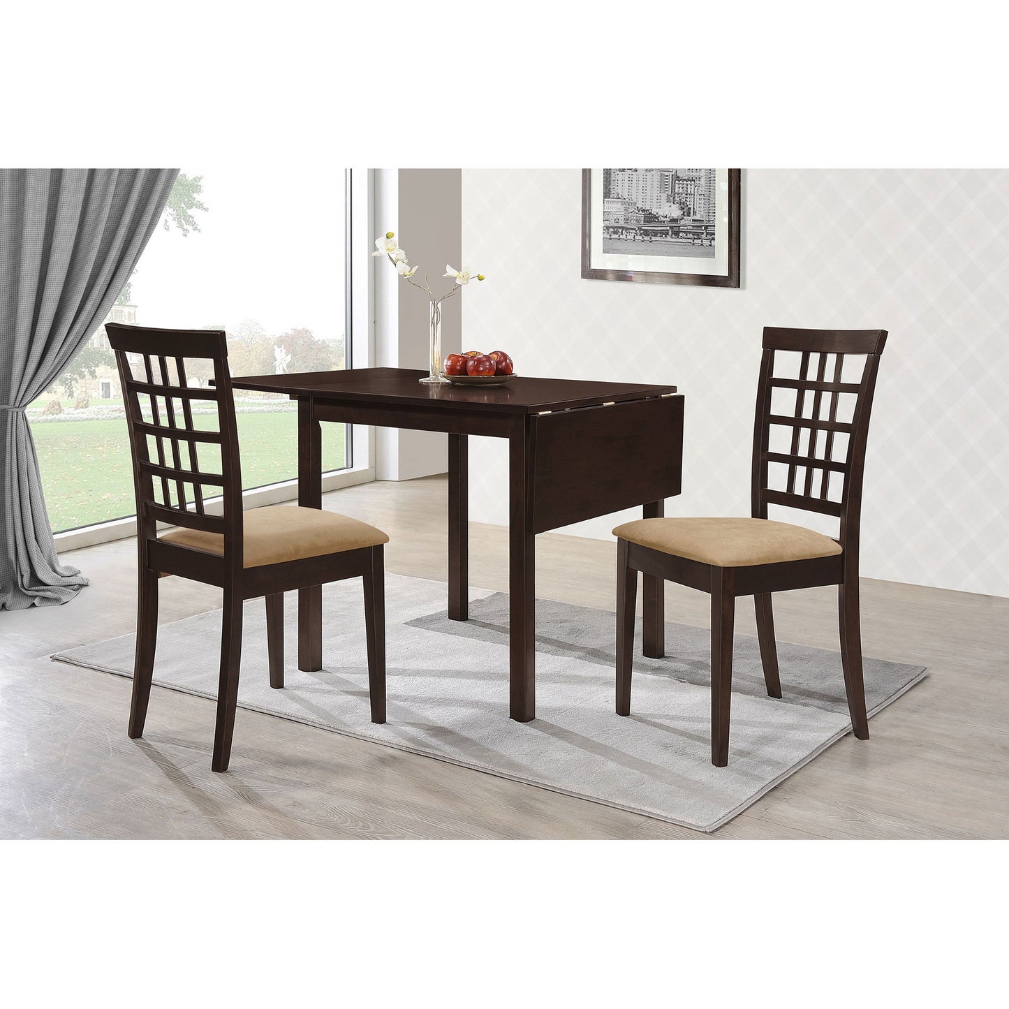 Vanetta - 3 Piece Dining Set With Drop Leaf Table And Chairs - Cappuccino