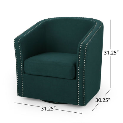 Modern Upholstered Swivel Club Chair With Nailhead Trim